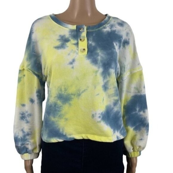 Anthropologie Current Air Los Angeles Tie Dye Crop Crewneck sweatshirt sz Small - Picture 1 of 9